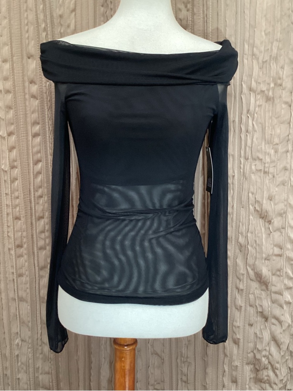 wild fable 🆕Off-the-Shoulder Cowl neck Sheer Long Sleeve Top,stretchy, Small